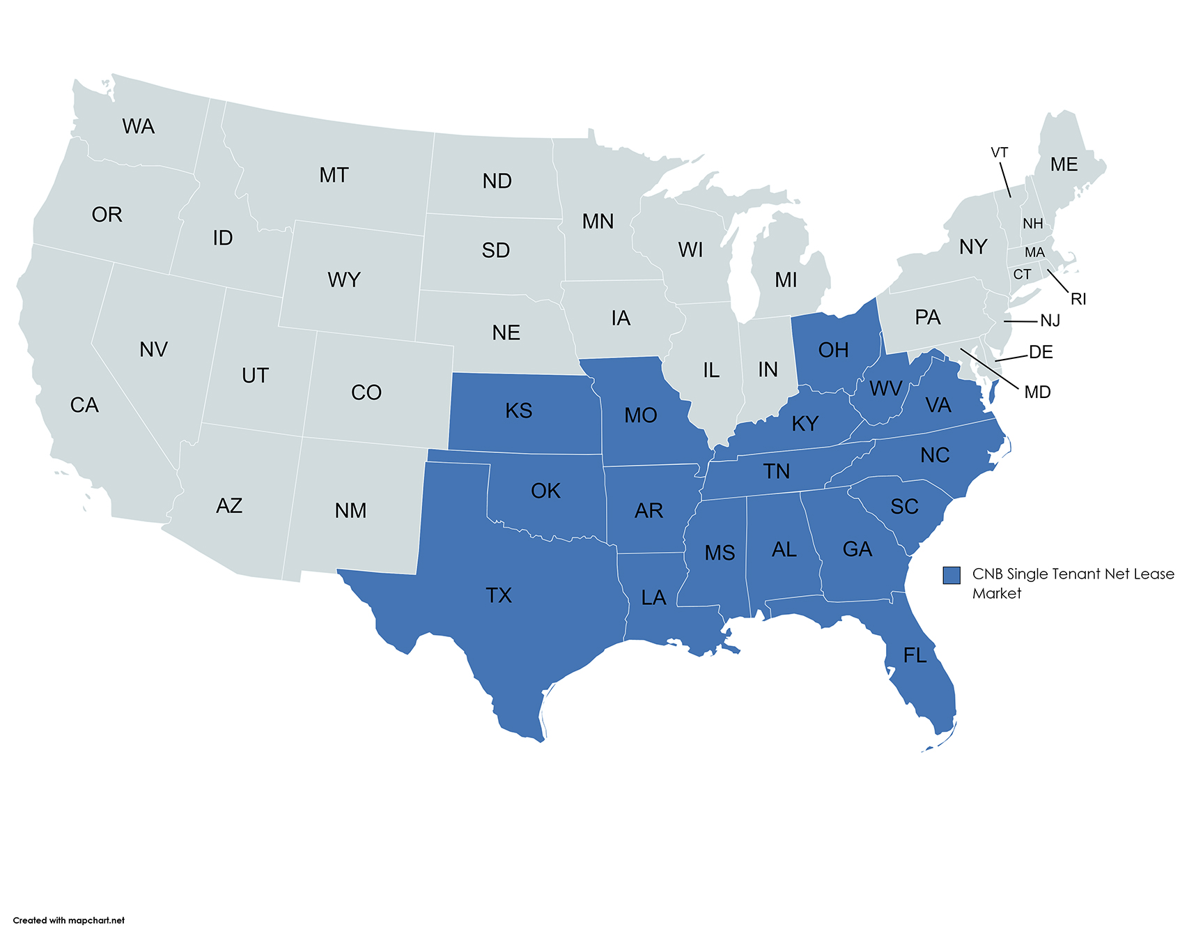 Bonvenu Bank Single Tenant Net Lease Market Map.